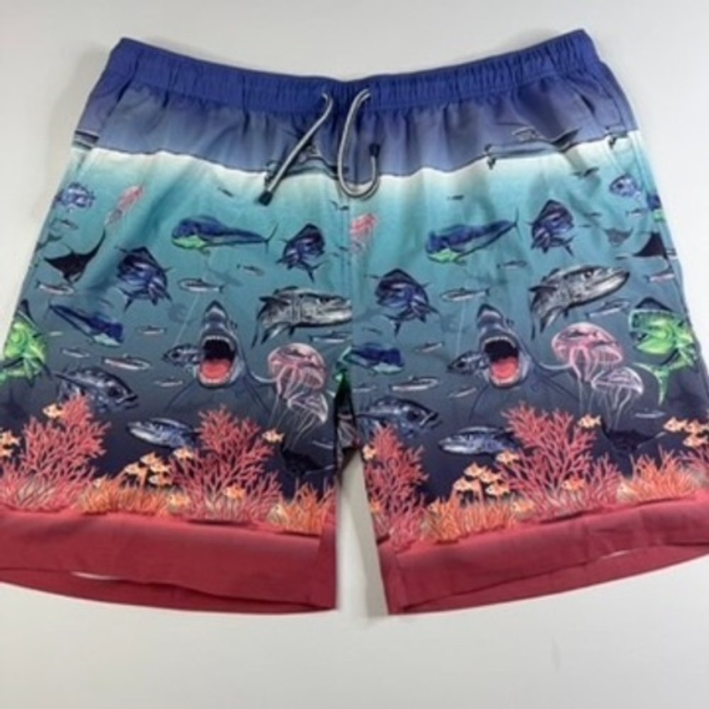Peter Millar Seaside Swim Suit Trunks Mens XL Blue Marine Life Ocean Traffic